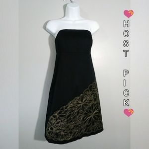 EUC Lilly Pulitzer Black Strapless Dress with Gold Floral Embroidery